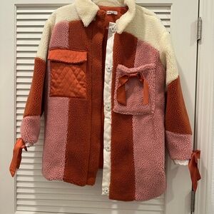 For Love And Lemons Cream and Orange Sherpa Jacket